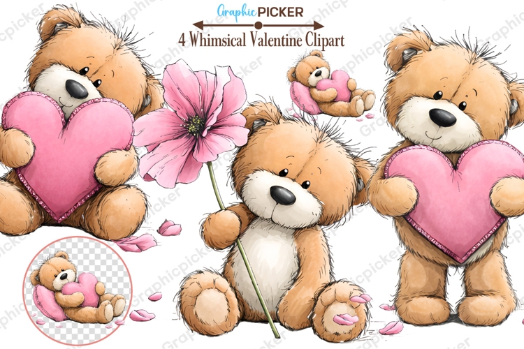 Whimsical Valentine Clipart, Valentine's Day PNG example image 1