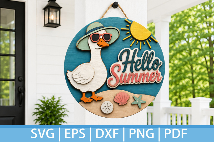 Beach Goose SVG Laser Cut File | Hello Summer Door Hanger