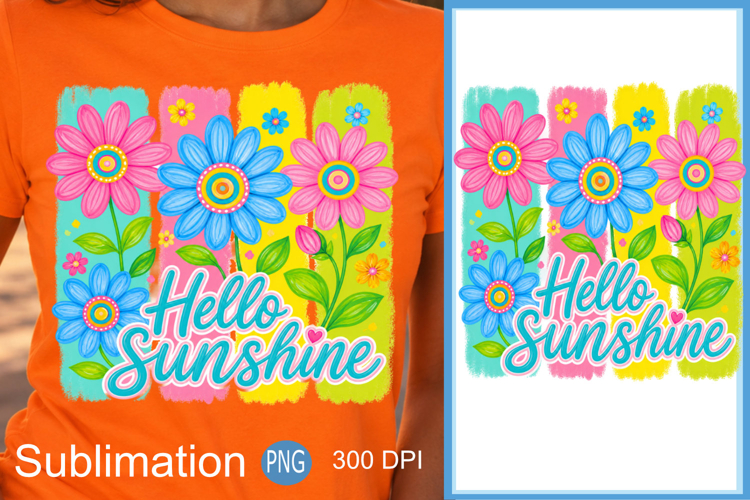 Summer Vibes PNG, Hello Sunshine Floral Sublimation Design