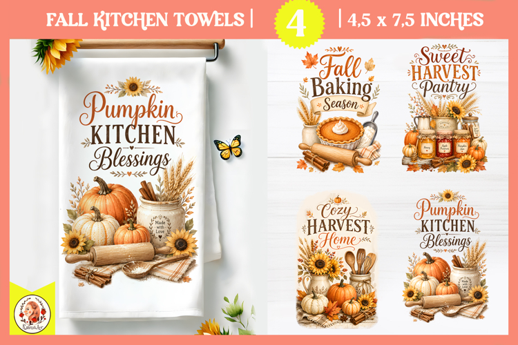 Fall Kitchen Towels Sublimation | Cozy autumn farmhouse PNG