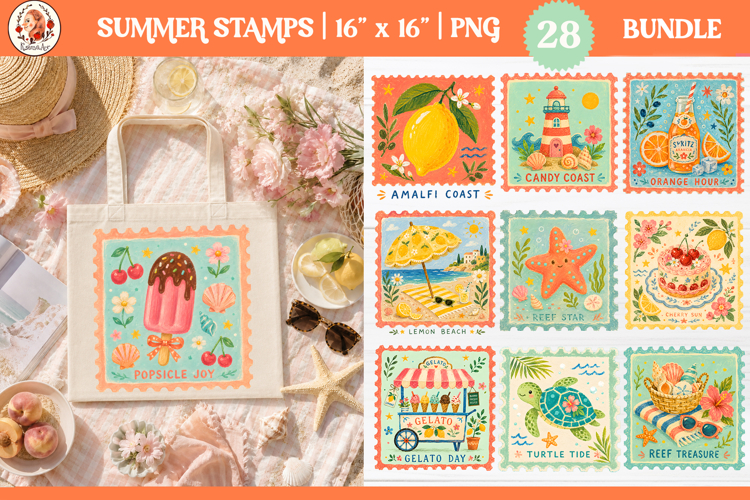 Summer Stamp PNG, Lemon Beach Coastal Postage Stamp Design